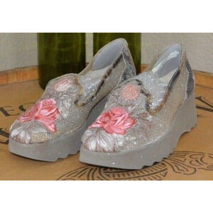 Fernando Pensato Designer Couture Embroidered Wedges Women's Size 5